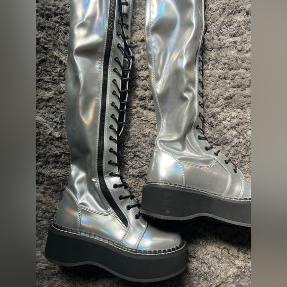 LIKE NEW Demonia thigh high lace up boots - Picture 3 of 5